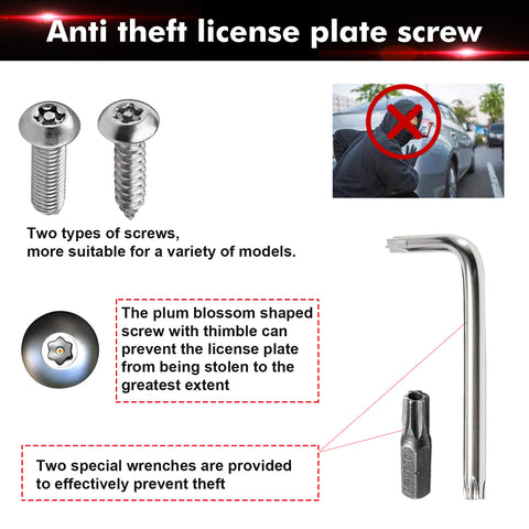 x xotic tech Anti Theft License Plate Screws Kit, Stainless Steel Bolt Fasteners Nut Kits for Car Tag Frame Holder, Tamper Proof Screws Mounting Hardware, 1/4"(M6) Security Screw Set, Rust Proof Screw Caps