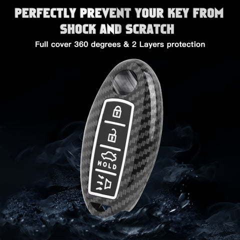 For Nissan/Infiniti 4-Button Carbon Fiber ABS Silicone Cover Remote Key Case Fob