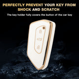 White TPU Key Fob Shell Full Cover Case w/ Keychain, Compatible with Volkswagen Golf 8 ID.4 MK8 Seat Leon MK4 Skoda Octavia Smart Keyless Entry Key