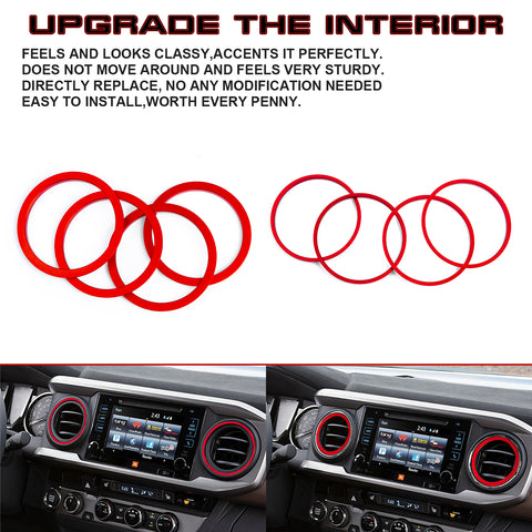 Red Inner & Outer Air Vent Outlet Ring Decoration Cover For Toyota Tacoma 2016+