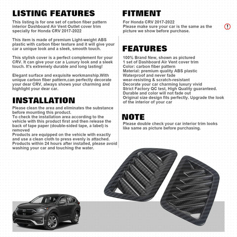 Carbon Fiber Black Dash Air Condition Vent Frame Decor For Honda CR-V 2017-2022