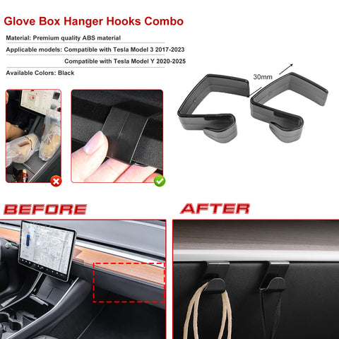 2PCS Interior Multi-Function Glove Box Hook Storage Organizer Grocery Holder Hanger Clip Bag Purse Accessory Compatible with Tesla Model 3/Y 2017-up