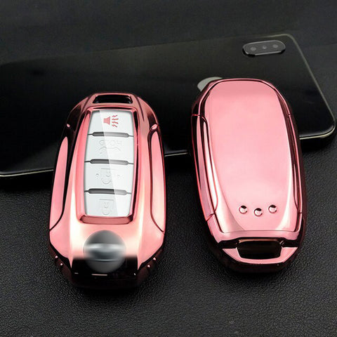 Xotic Tech Pink Transparent Button Remote Control Key Fob Skin Holder Fob Shell Protector Compatible with Infiniti Q50 Q60 QX50 QX55 QX60