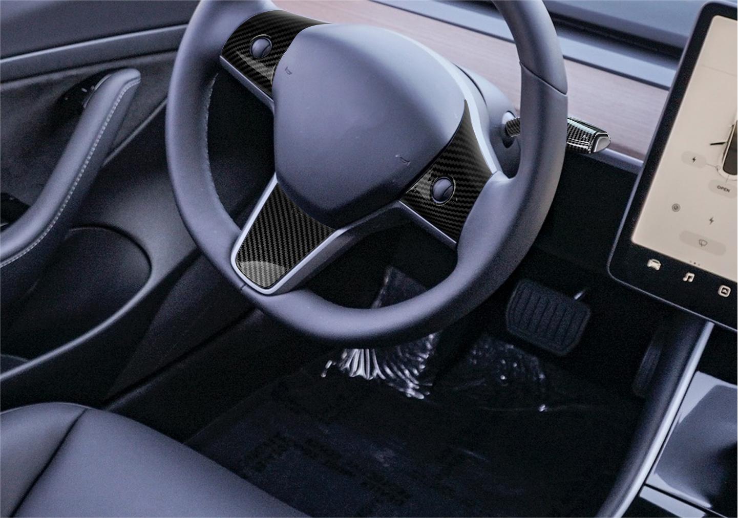 Carbon Fiber ABS Set Steering Paddle Shifter Trim Cover For Tesla Mode