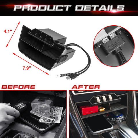 Inner Center Console Storage Organizer Box w/ USB Cable For Honda Civic 16-2021