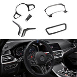 Carbon Fiber Black Steering Wheel Headlight Switch Decor For BMW 3 Series 19-22