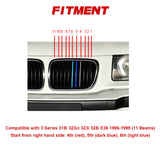 Tri-Colored Front Kidney Grille Strips Clip Cover For BMW 3 Series E36 1996-1999