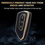 Black TPU Key Fob Shell Full Cover Case w/ Keychain, Compatible with Volkswagen Golf 8 ID.4 MK8 Seat Leon MK4 Skoda Octavia Smart Keyless Entry Key