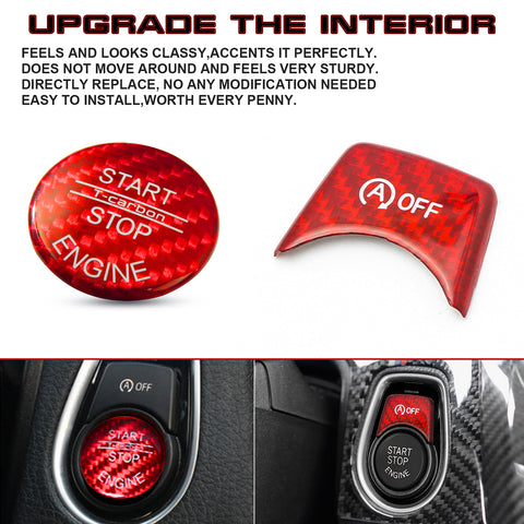 Red Carbon Fiber Start Stop Switch Button w/OFF Cover Trim For BMW F20 F22 F30