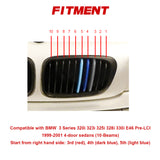 Tri-Colored Front Kidney Grille Strips Clip Cover For BMW 3 Series E46 1999-2001