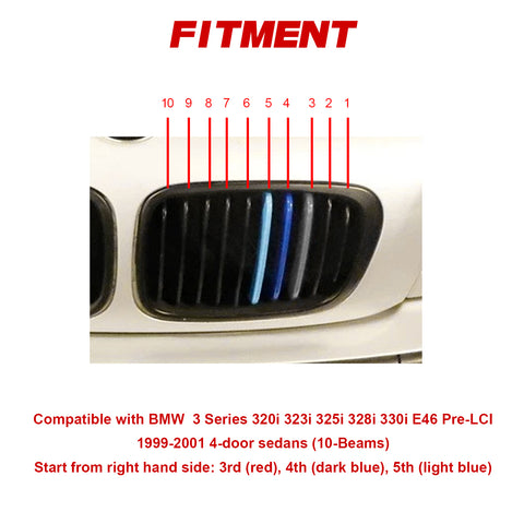 Tri-Colored Front Kidney Grille Strips Clip Cover For BMW 3 Series E46 1999-2001