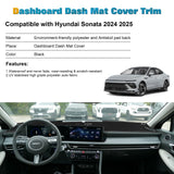 Black Dashboard Mat Poly Carpet DashMat Non-Slip Cover For Hyundai Sonata 2024+