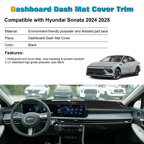 Black Dashboard Mat Poly Carpet DashMat Non-Slip Cover For Hyundai Sonata 2024+
