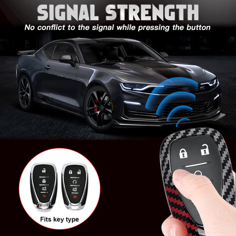 x xotic tech Glossy Black/Red Mix Color Carbon Fiber Texture Hard Plastic Key Fob Cover Case Compatible with Chevy Chevrolet Camaro Cruze Spark Volt Malibu Bolt Sonic Trax