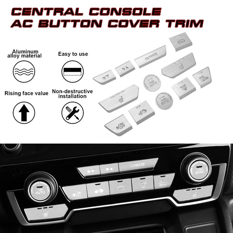 x xotic tech 12pcs Center Console AC Button Switch Patch Cover Trims, Silver Aluminum Alloy, Compatible with Honda CR-V DX 2017-2022