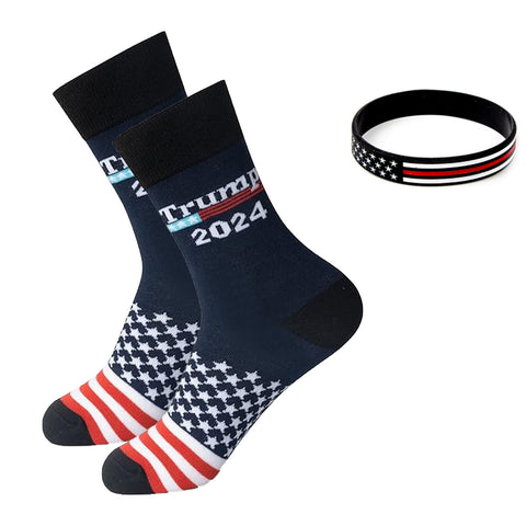 2 Pair Trump American Flag Presidential Election Patriot Print Cotton Crew Socks