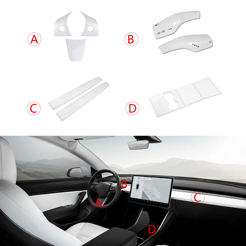 White Console Dashboard Paddle Shifter Steering Wheel Trim For Model 3 Y 2017-20