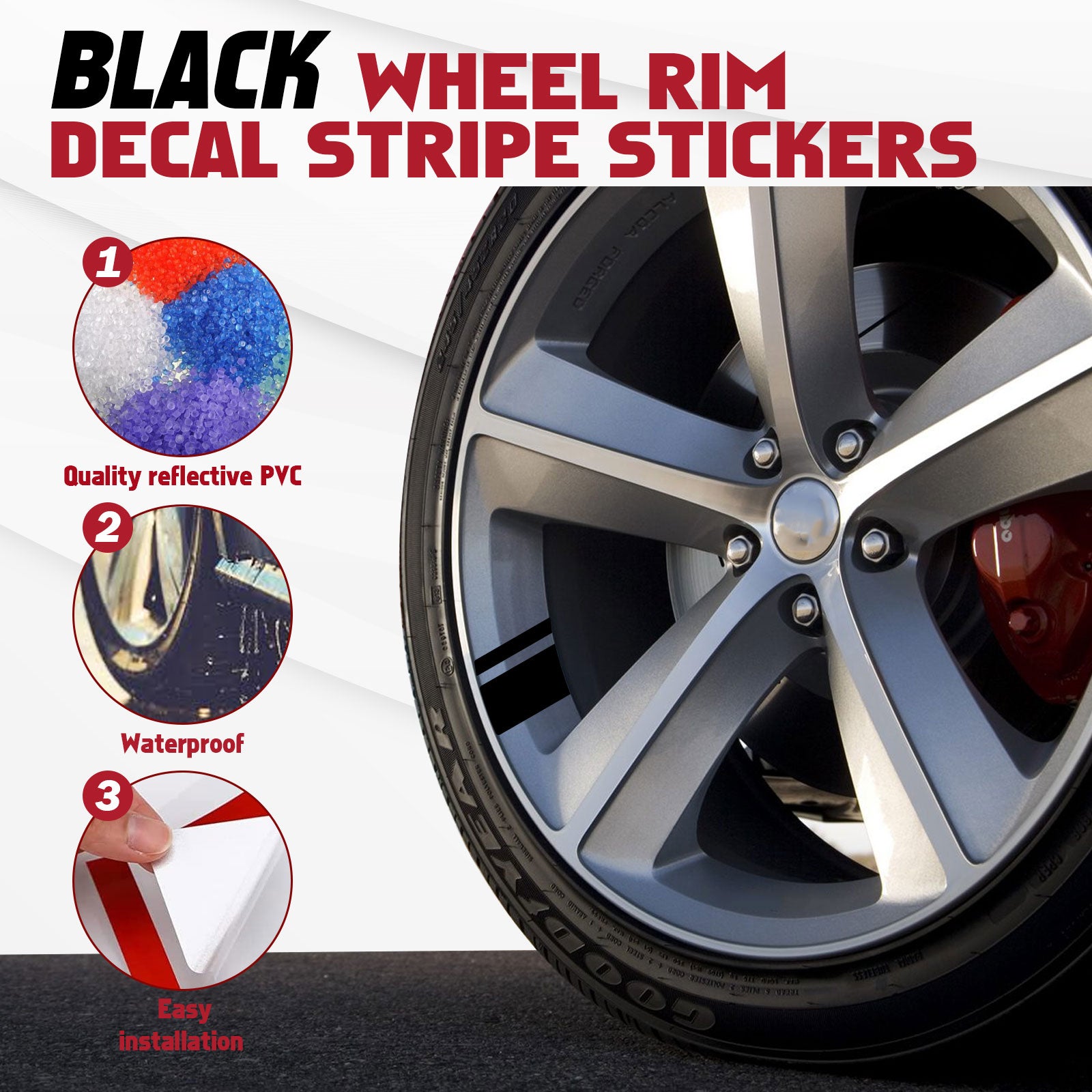 Reverse Rim Sticker 6Pcs Black Car Reflective Sporty Racing Style Tire Rim Stickers For 18 ...