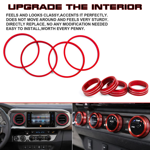 Red Alloy AC Air Vent + AC Climate Control Knob Combo Trim For Tacoma 2016-2023