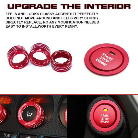 Red Aluminum Engine Start Stop + AC Climate Volume Cover For Toyota 86 2017-2020