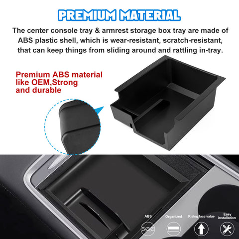 3PCS Center Console Organizer Tray Armrest Hidden Cubby Drawer Storage Box Compatible with Tesla Model 3 Model Y 2021-2024