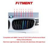 Tri-Colored Front Kidney Grille Strips Clip Cover For BMW 3 Series GT 2013-2016