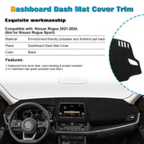 Center Console Dashboard Mat Pre-Cut Non-Slip Sunshield Sun Glare Protector Dash Carpet Pad Black Cover Compatible with Nissan Rogue 2021-2024