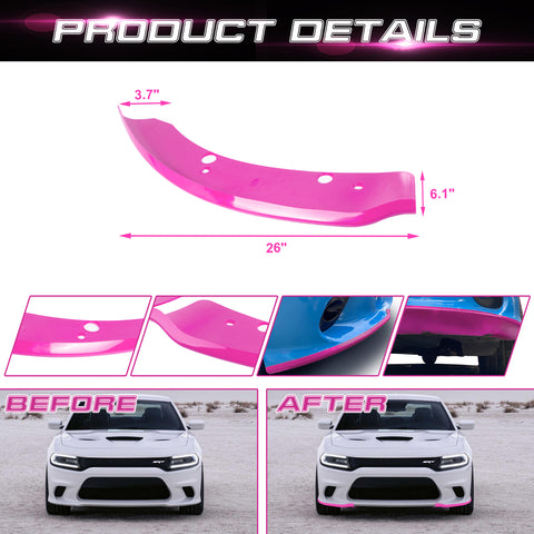 2PCS Exterior Front Bumper Lip Splitter Spoilers Protector Bumper Corner Edge Guard Cover Trim Kit Compatible with Dodge Charger Scat Pack/SRT Models 2015-2023, GT/RT 2019-2023, Pink