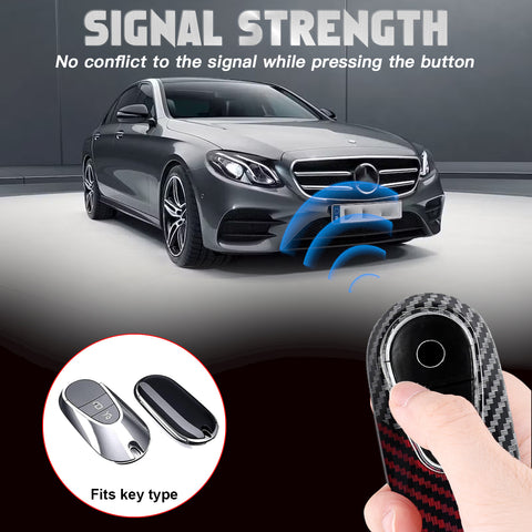 x xotic tech Glossy Black/Red Mix Color Carbon Fiber Texture Hard Plastic Key Fob Cover Case Compatible with Mercedes Benz W223 S Class, W206 C Class, X254 GLC Class, EQS EQE Gen4 Oval Shape