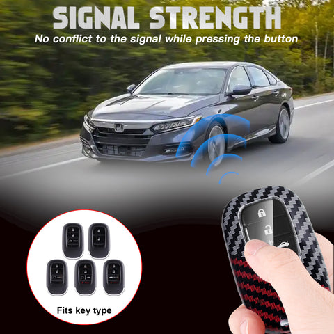 x xotic tech Glossy Black/Red Mix Color Carbon Fiber Texture Hard Plastic Key Fob Cover Case Compatible with Honda Civic Accord CR-V HR-V Pilot 2022-up Oval Shape