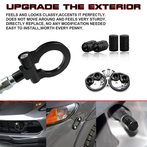 Set Towing Hook+Tire Valve Stem Caps+Quick Release Fasteners Fit Mazda 3 6 2014+