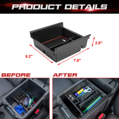 Center Console Armrest Box Secondary Storage Coin Holder Tray Organizer w/Red Anti-Dust Mats + Red Tire Valve Stem Caps Combo Kit, Compatible with Toyota 4Runner 2010-2024 or Kia Telluride 2020-2024