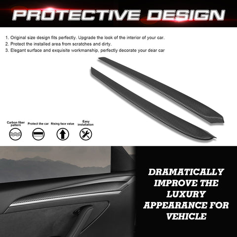 2x Matte Black Carbon Fiber Style Door Panel Cover For Tesla Model 3 2021-2023 & Model Y 2020-up