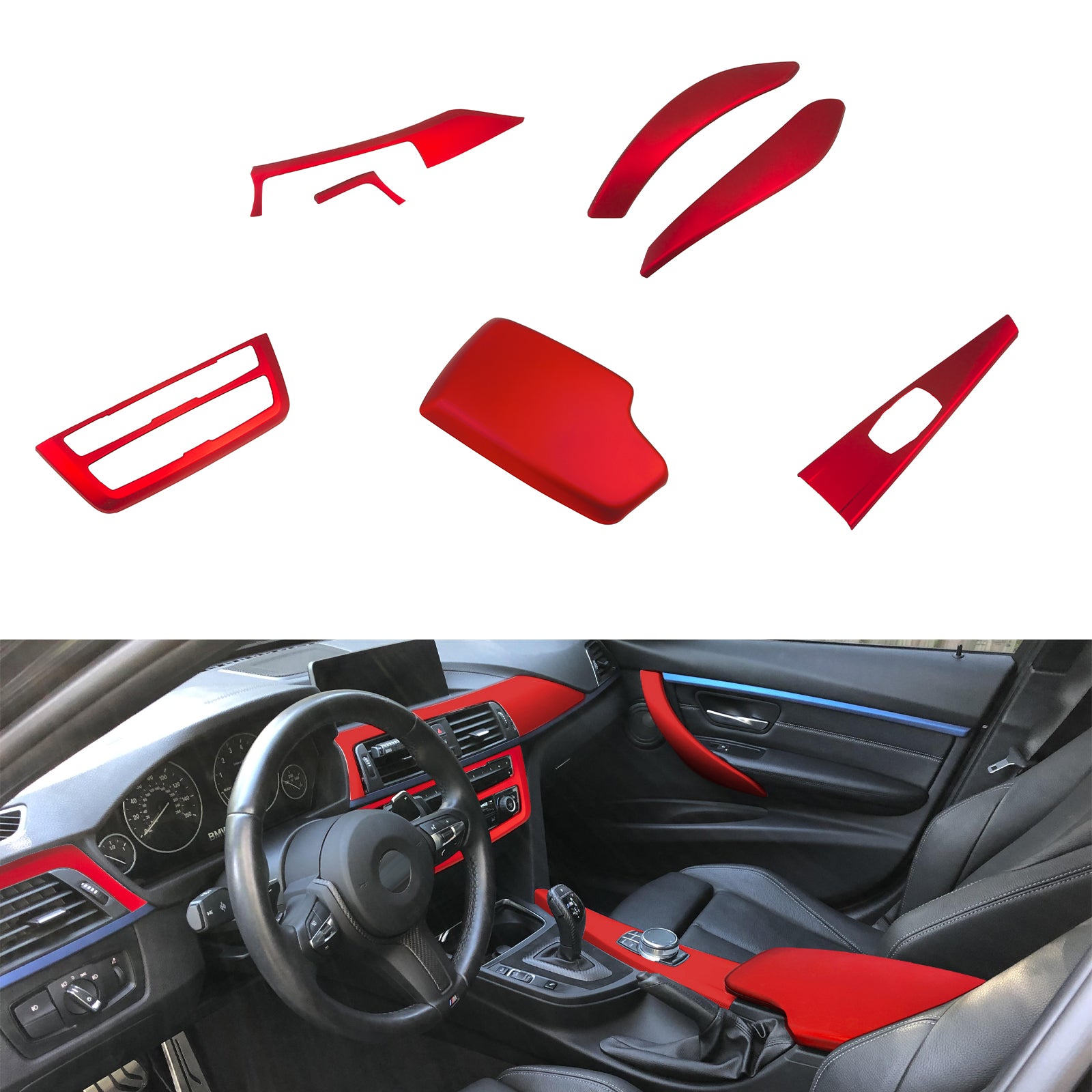 Red Center Console Stripe IDrive Button Gear Panel Cover For BMW 3 Ser