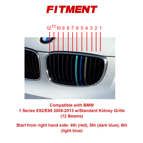 Set Tri-Colored Front Kidney Grille Strips Clip Cover For BMW 1 Series 2008-2013