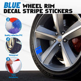 6Pcs Blue Car Reflective Sporty Racing Style Tire Rim Stickers For 18-21 Inch Wheels