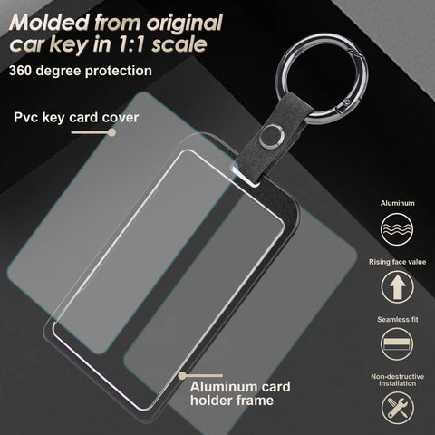 x xotic tech Transparent Card Key Holder, Card Protective Case Cover Comapatible with Tesla Model Y/3/S/X Cybertruck Accessories, Full Protection Key Fob Shell Key Chain(Aluminum Alloy)