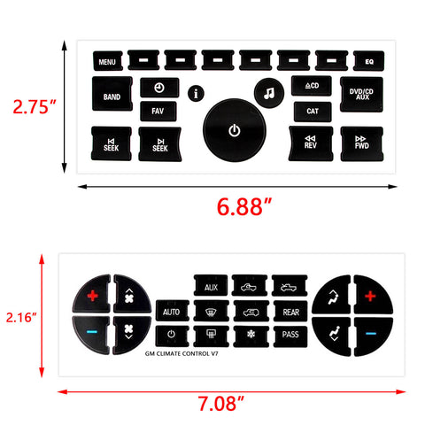 Rear Audio Knob Dash AC Radio Switch Button Sticker Kit For Chevy GMC Yukon