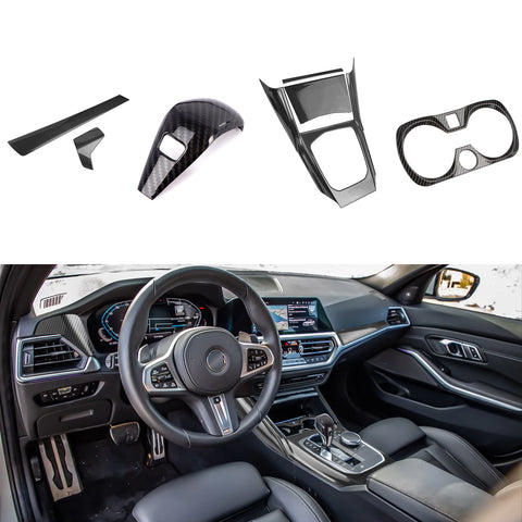 Carbon Fiber ABS Center Console Stripe Water Cup Holder Decor Trim For BMW G20