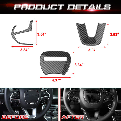 Steering Wheel Surround Frame Cover Trim, Carbon Fiber Pattern, Compatible with Dodge Challenger Charger 2015-2023, Durango 2014-2023 or Jeep Grand Cherokee SRT8.2014-2023