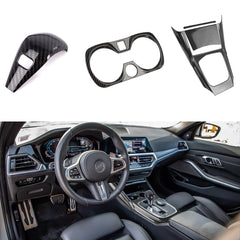 Carbon Fiber Style Gear Shift Knob Water Cup Holder Decor For BMW 3-Series G20