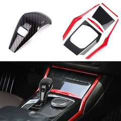 Set Red+Carbon Fiber ABS Gear Shift Knob Panel Decor Trim For BMW 3-Series G20