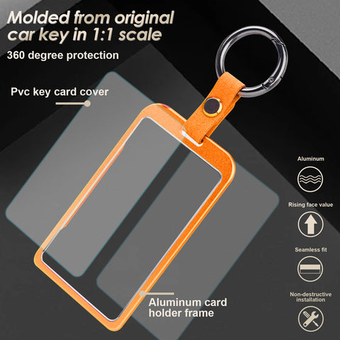 x xotic tech Transparent Card Key Holder, Card Protective Case Cover Comapatible with Tesla Model Y/3/S/X Cybertruck Accessories, Full Protection Key Fob Shell Key Chain(Aluminum Alloy)