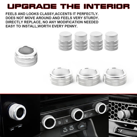 Silver AC Control Knob + Navigation Switch Knob Cover For Honda Civic 11th Gen