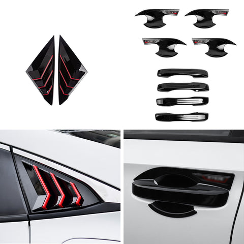 Set of Black Door Handle Rear Side Window Louvers Decor For Honda Civic 22-2023