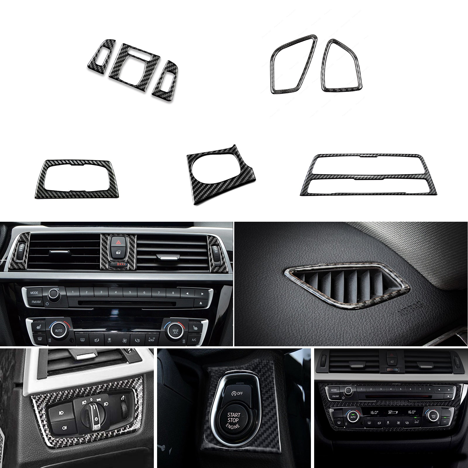 Carbon Fiber Rear Air Conditioning Vent Sticker Frame Trim For BMW 3 Series  E90