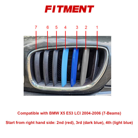 Tri-Colored Front Center Kidney Grille Strips Clip Cover For BMW X5 E53 2004-06