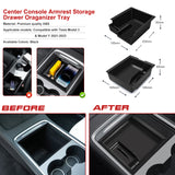 2PCS Interior Center Console Organizer Tray Armrest Black ABS Layer Hidden Cubby Drawer Storage Box Phone Coin Holder Tray Compatible with Tesla Model 3 Model Y 2021-UP