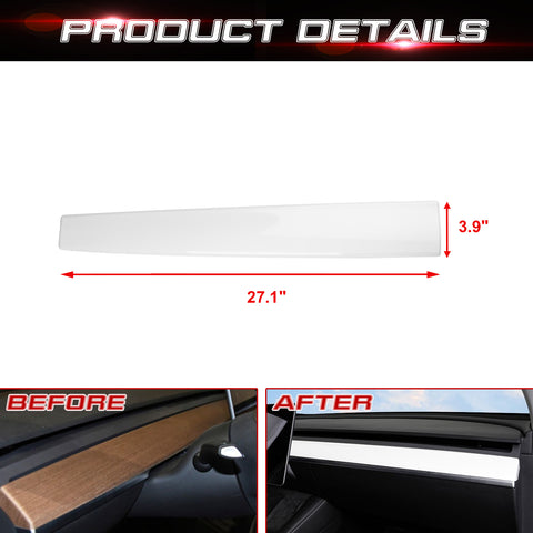 Glossy White Center Console Dashboard Cover Trim For Tesla Model 3 2017-2023 & Model Y 2020-up