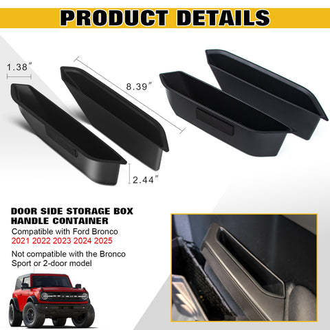 x xotic tech Door Side Handle Storage Box Compatible with Ford Bronco 2021-2025 Interior Accessories, Door Grab Armrest Phone Pocket Insert Organizer Tray Container w/Black Mat